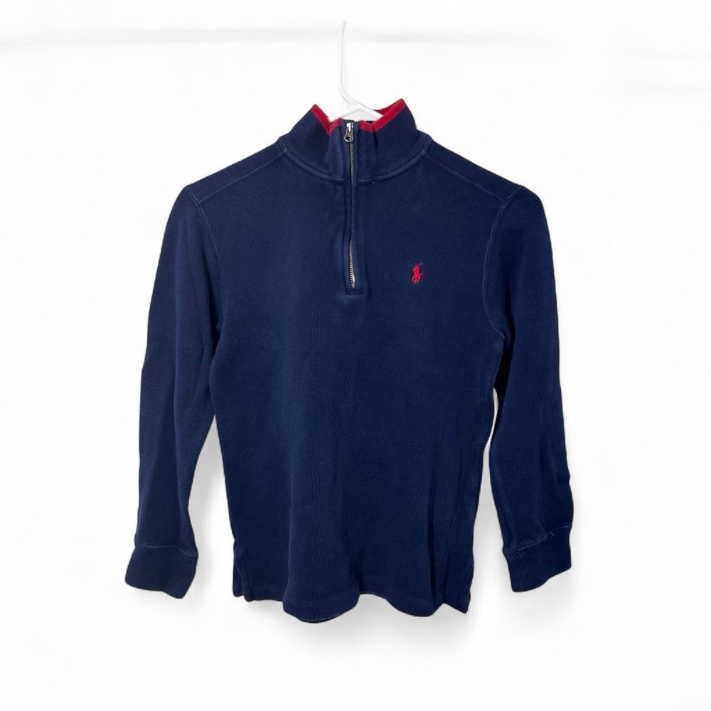 Polo Ralph Lauren Boys Vintage 1/4 Zip Pullover Navy Blue Logo Sweater M